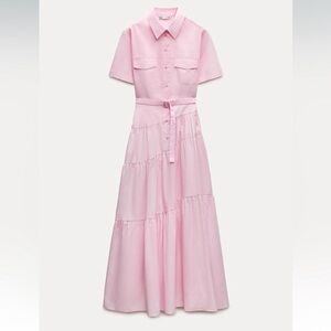 Zara Poplin Pink Long Shirt Dress NWT size M